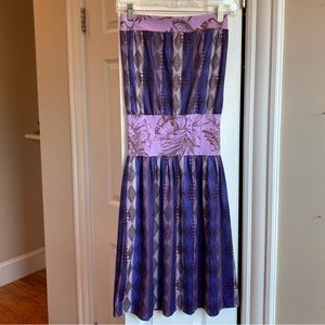 Vintage strapless/tube floral striped summer dress